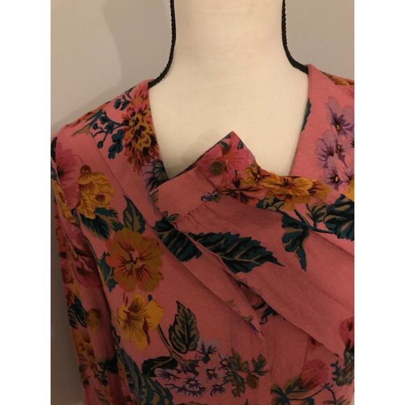 Anthropologie Maeve Manifold Pink Floral Button Down Blouse - Size 0 - Picture 4 of 10